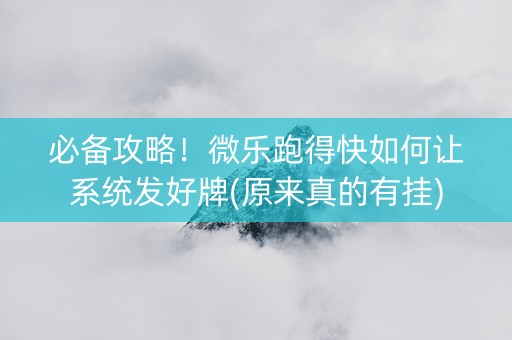 必备攻略！微乐跑得快如何让系统发好牌(原来真的有挂)