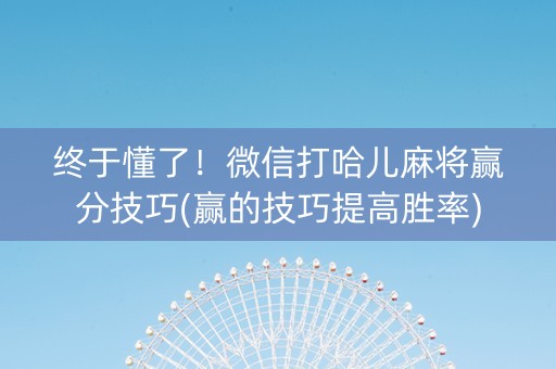 终于懂了！微信打哈儿麻将赢分技巧(赢的技巧提高胜率)