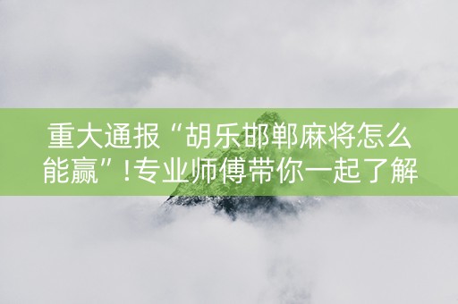 重大通报“胡乐邯郸麻将怎么能赢”!专业师傅带你一起了解（详细教程）-知乎