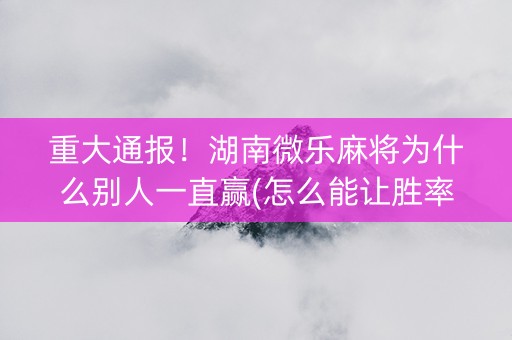 重大通报！湖南微乐麻将为什么别人一直赢(怎么能让胜率高)