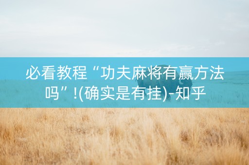 必看教程“功夫麻将有赢方法吗”!(确实是有挂)-知乎