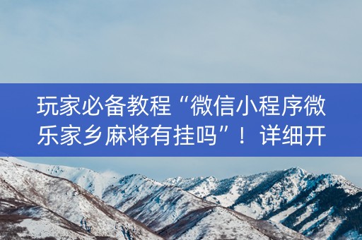 玩家必备教程“微信小程序微乐家乡麻将有挂吗”！详细开挂教程（确实真的有挂)-知乎
