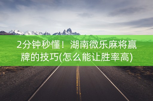 2分钟秒懂！湖南微乐麻将赢牌的技巧(怎么能让胜率高)