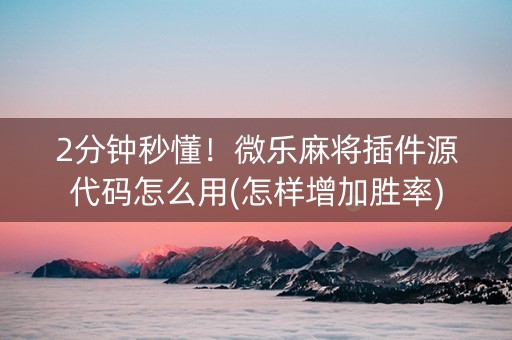 2分钟秒懂！微乐麻将插件源代码怎么用(怎样增加胜率)