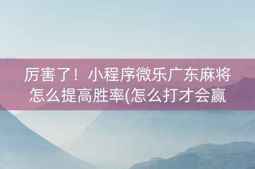 厉害了！小程序微乐广东麻将怎么提高胜率(怎么打才会赢)