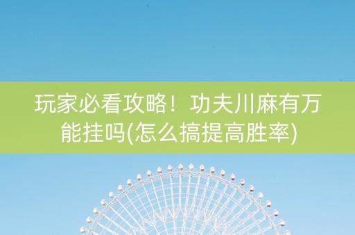 玩家必看攻略！功夫川麻有万能挂吗(怎么搞提高胜率)
