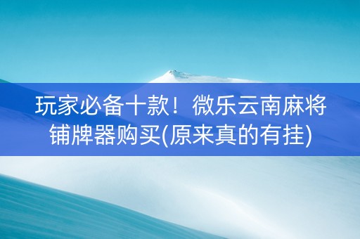 玩家必备十款！微乐云南麻将铺牌器购买(原来真的有挂)
