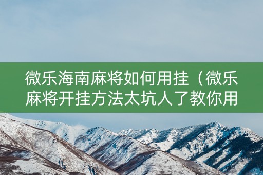 微乐海南麻将如何用挂（微乐麻将开挂方法太坑人了教你用挂）