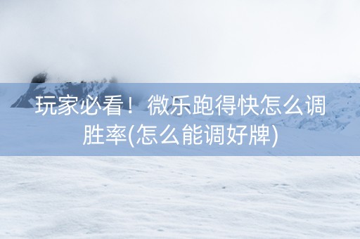 玩家必看！微乐跑得快怎么调胜率(怎么能调好牌)