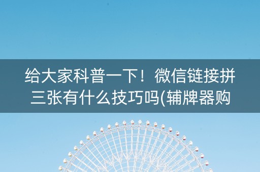 给大家科普一下！微信链接拼三张有什么技巧吗(辅牌器购买)