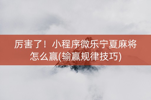 厉害了！小程序微乐宁夏麻将怎么赢(输赢规律技巧)