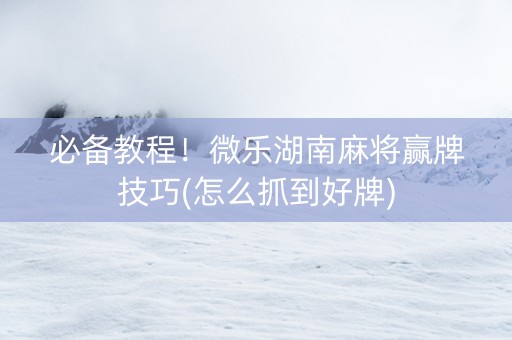 必备教程！微乐湖南麻将赢牌技巧(怎么抓到好牌)