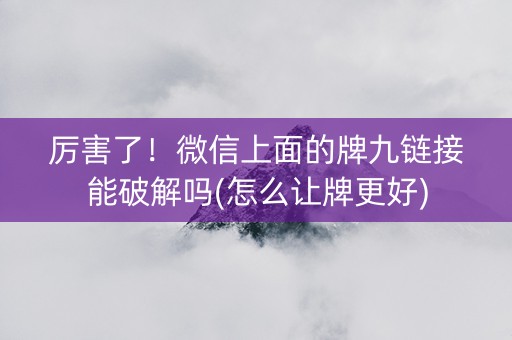 厉害了！微信上面的牌九链接能破解吗(怎么让牌更好)