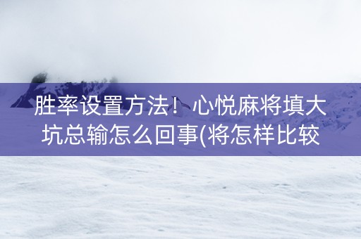 胜率设置方法！心悦麻将填大坑总输怎么回事(将怎样比较容易赢)