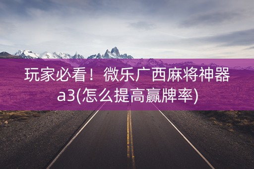 玩家必看！微乐广西麻将神器a3(怎么提高赢牌率)