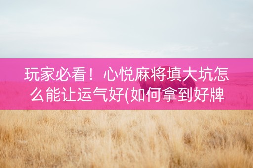 玩家必看！心悦麻将填大坑怎么能让运气好(如何拿到好牌)