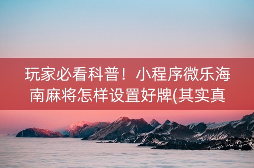 玩家必看科普！小程序微乐海南麻将怎样设置好牌(其实真的确实有挂)