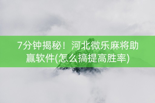 7分钟揭秘！河北微乐麻将助赢软件(怎么搞提高胜率)
