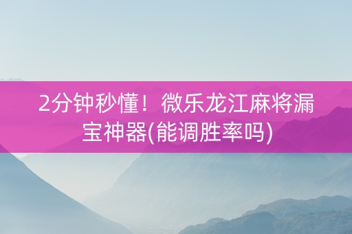 2分钟秒懂！微乐龙江麻将漏宝神器(能调胜率吗)
