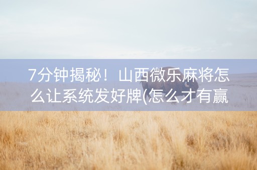 7分钟揭秘！山西微乐麻将怎么让系统发好牌(怎么才有赢的几率)