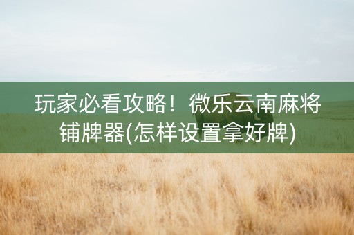 玩家必看攻略！微乐云南麻将铺牌器(怎样设置拿好牌)