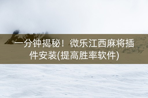 一分钟揭秘！微乐江西麻将插件安装(提高胜率软件)