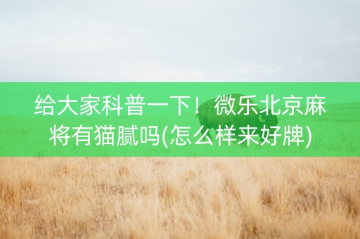 给大家科普一下！微乐北京麻将有猫腻吗(怎么样来好牌)