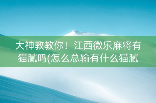 大神教教你！江西微乐麻将有猫腻吗(怎么总输有什么猫腻)