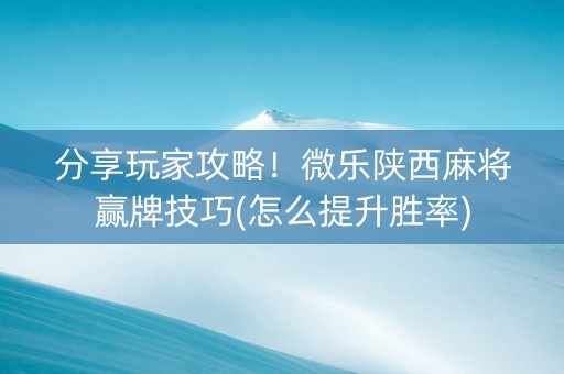 分享玩家攻略！微乐陕西麻将赢牌技巧(怎么提升胜率)