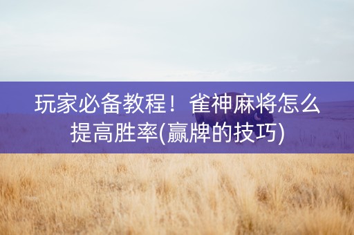 玩家必备教程！雀神麻将怎么提高胜率(赢牌的技巧)