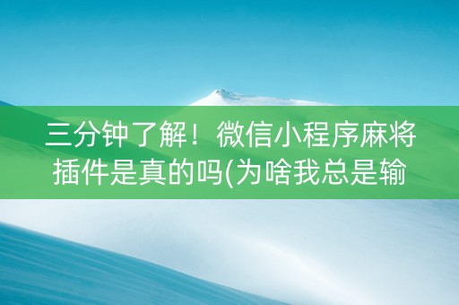 三分钟了解！微信小程序麻将插件是真的吗(为啥我总是输)