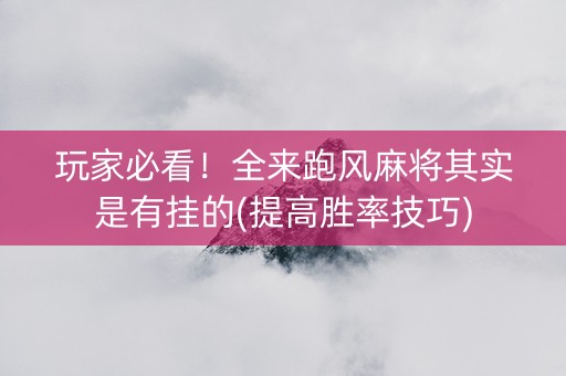 玩家必看！全来跑风麻将其实是有挂的(提高胜率技巧)