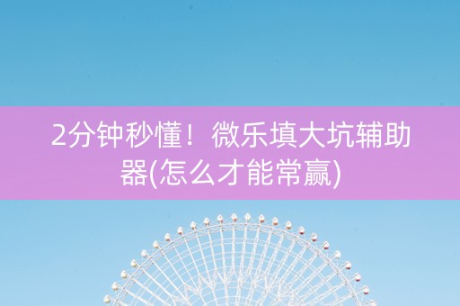 2分钟秒懂！微乐填大坑辅助器(怎么才能常赢)