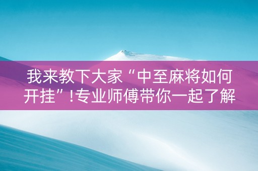 我来教下大家“中至麻将如何开挂”!专业师傅带你一起了解（详细教程）-知乎