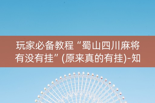 玩家必备教程“蜀山四川麻将有没有挂”(原来真的有挂)-知乎