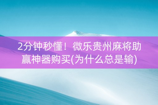 2分钟秒懂！微乐贵州麻将助赢神器购买(为什么总是输)
