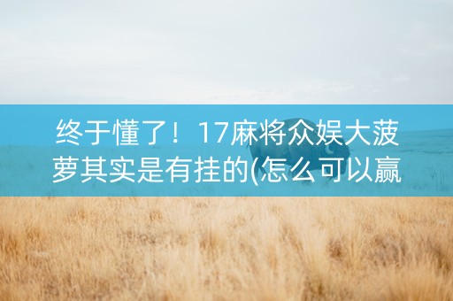 终于懂了！17麻将众娱大菠萝其实是有挂的(怎么可以赢)