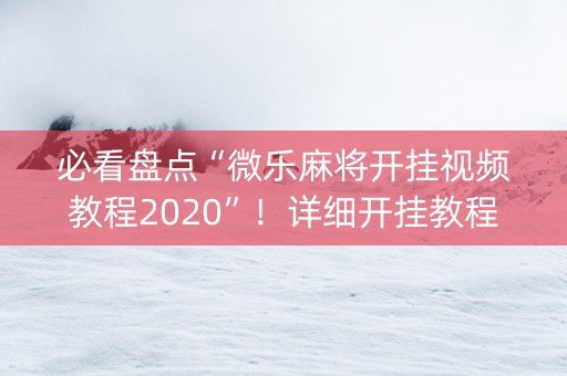必看盘点“微乐麻将开挂视频教程2020”！详细开挂教程（确实真的有挂)-知乎