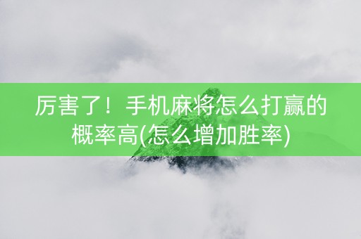 厉害了！手机麻将怎么打赢的概率高(怎么增加胜率)