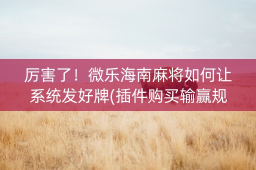 厉害了！微乐海南麻将如何让系统发好牌(插件购买输赢规律)