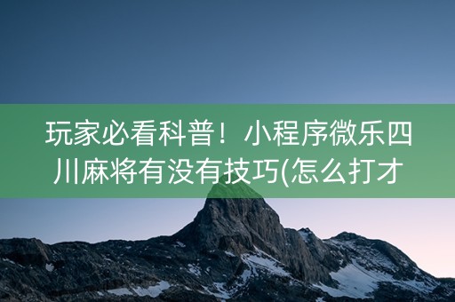 玩家必看科普！小程序微乐四川麻将有没有技巧(怎么打才赢)