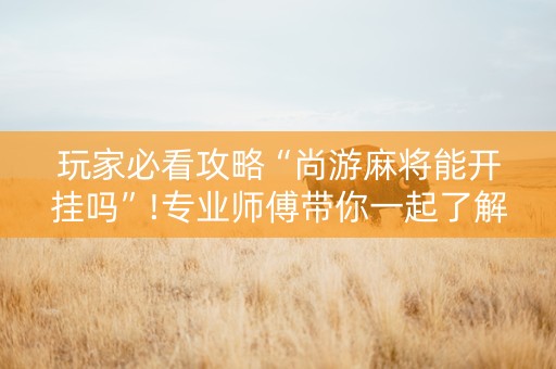 玩家必看攻略“尚游麻将能开挂吗”!专业师傅带你一起了解（详细教程）-知乎