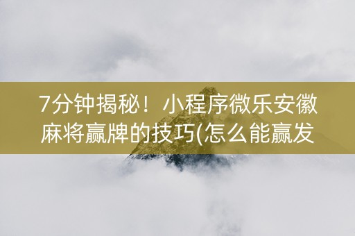 7分钟揭秘！小程序微乐安徽麻将赢牌的技巧(怎么能赢发牌规律)