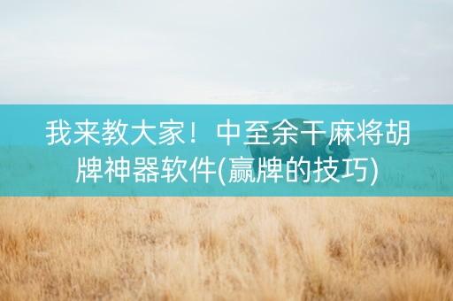 我来教大家！中至余干麻将胡牌神器软件(赢牌的技巧)