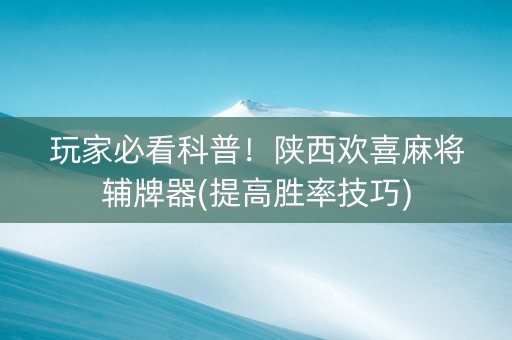 玩家必看科普！陕西欢喜麻将辅牌器(提高胜率技巧)