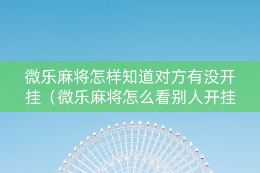 微乐麻将怎样知道对方有没开挂（微乐麻将怎么看别人开挂不）