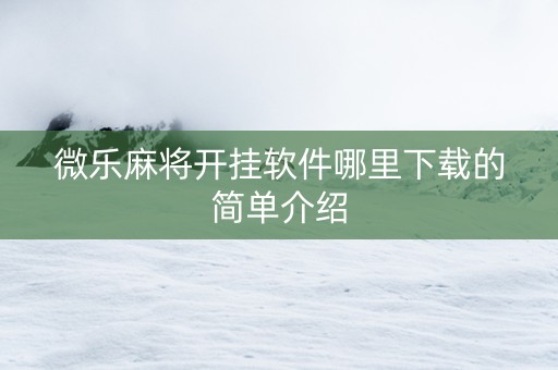 微乐麻将开挂软件哪里下载的简单介绍