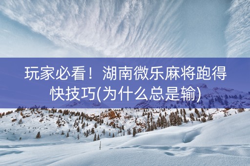 玩家必看！湖南微乐麻将跑得快技巧(为什么总是输)