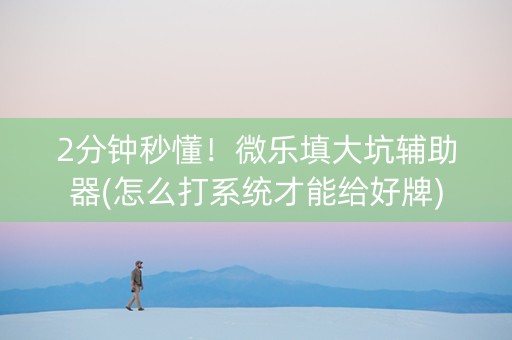2分钟秒懂！微乐填大坑辅助器(怎么打系统才能给好牌)