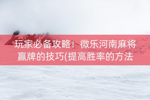 玩家必备攻略！微乐河南麻将赢牌的技巧(提高胜率的方法)
